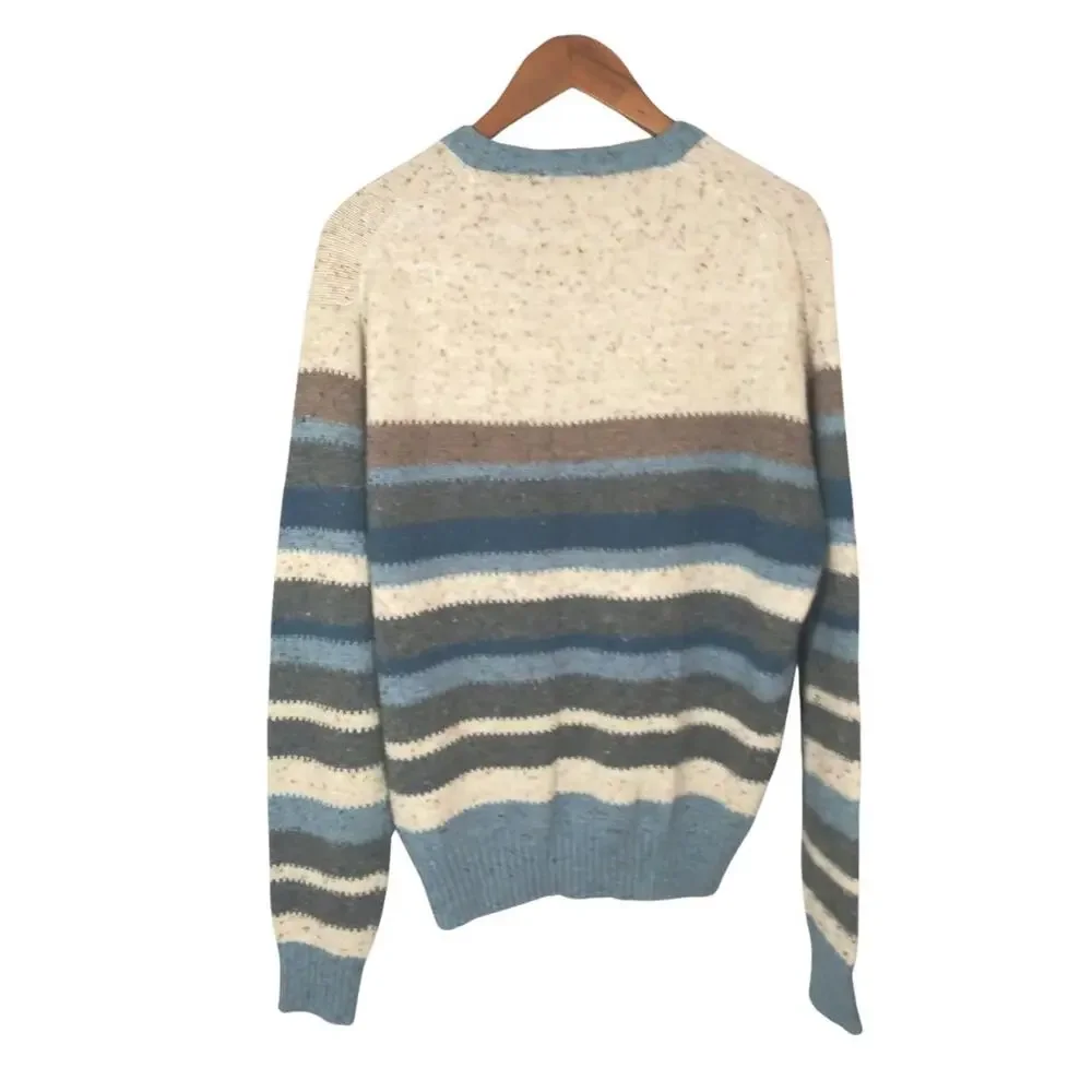 Vintage The Sundays Sportswear Co. Cream Tan Blue V-Neck Grandpa Sweater Sz XL